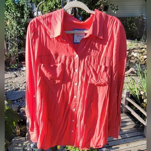 Salmon Colored Button Down Blouse - Picture 1 of 12